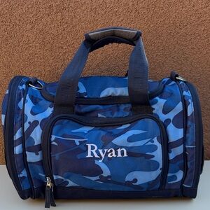 Pottery Barn Kids Blue Camouflage Duffle Bag Personalized “Ryan” Gym Travel Bag